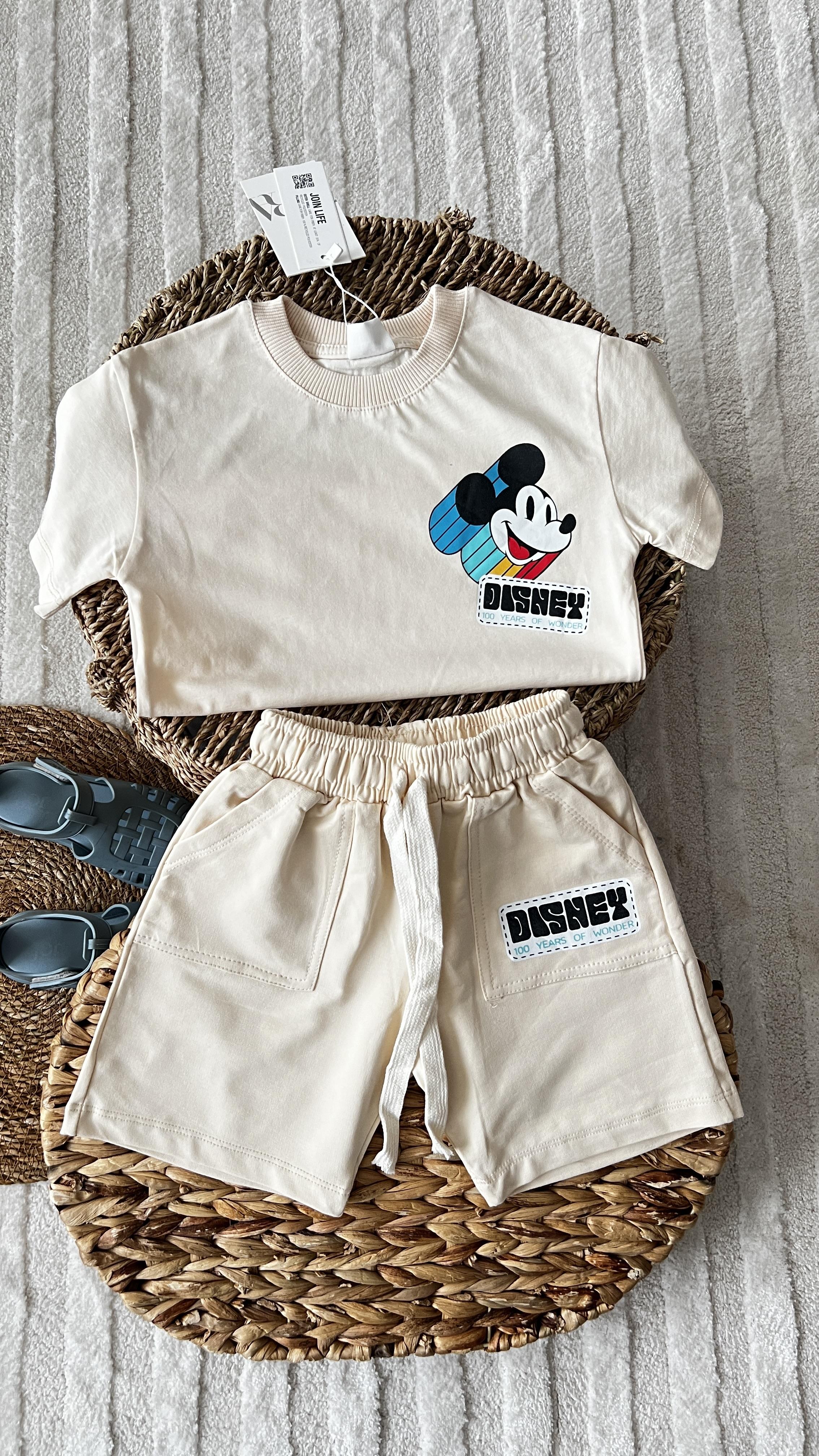 Krem Disney şort takım