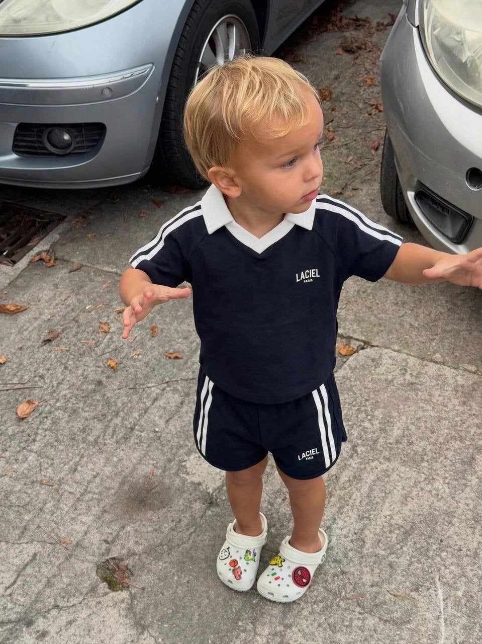 Laciel yakalı şort takım lacivert 