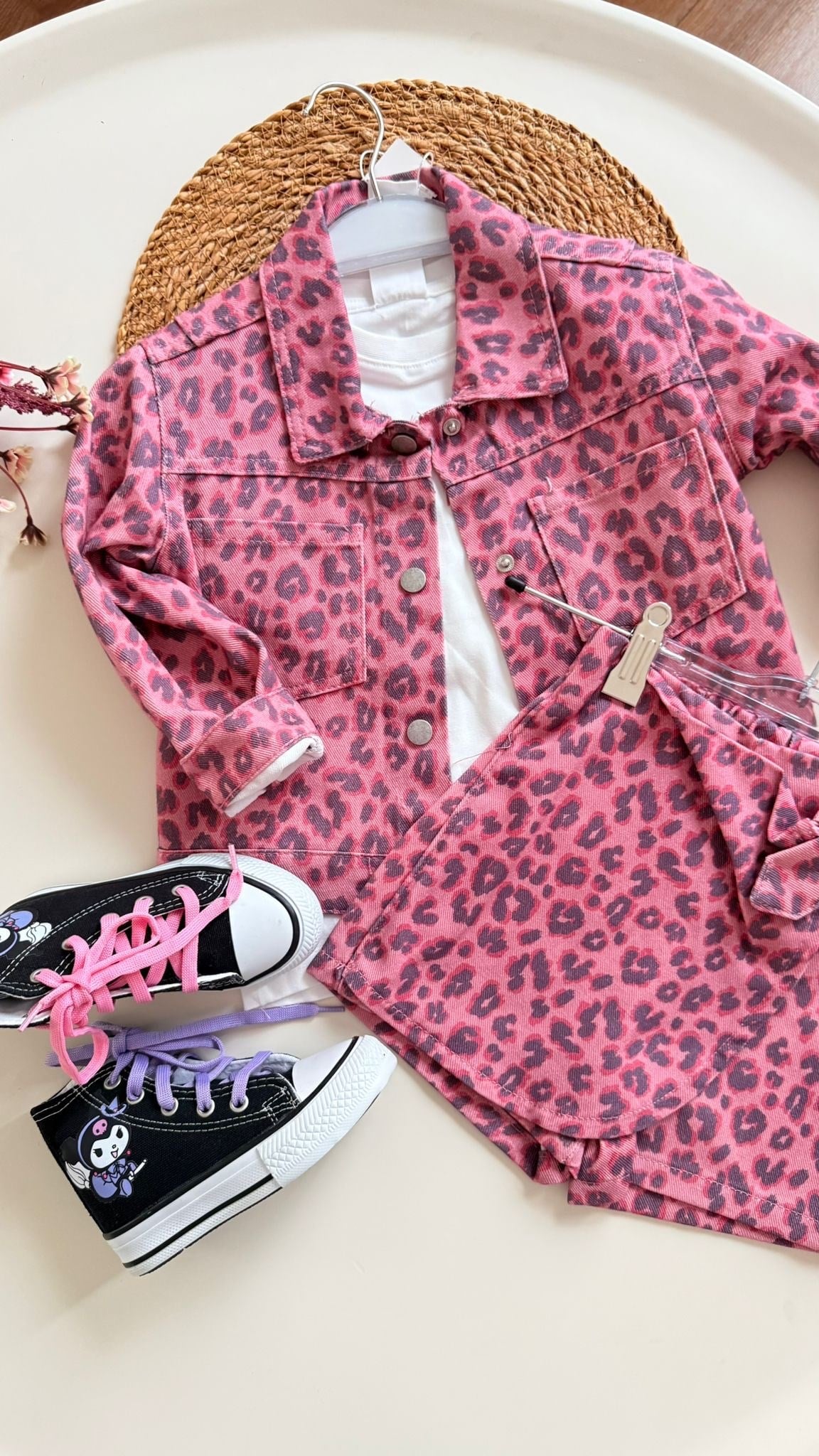 Leopar 3 lü şort etek ceket takım