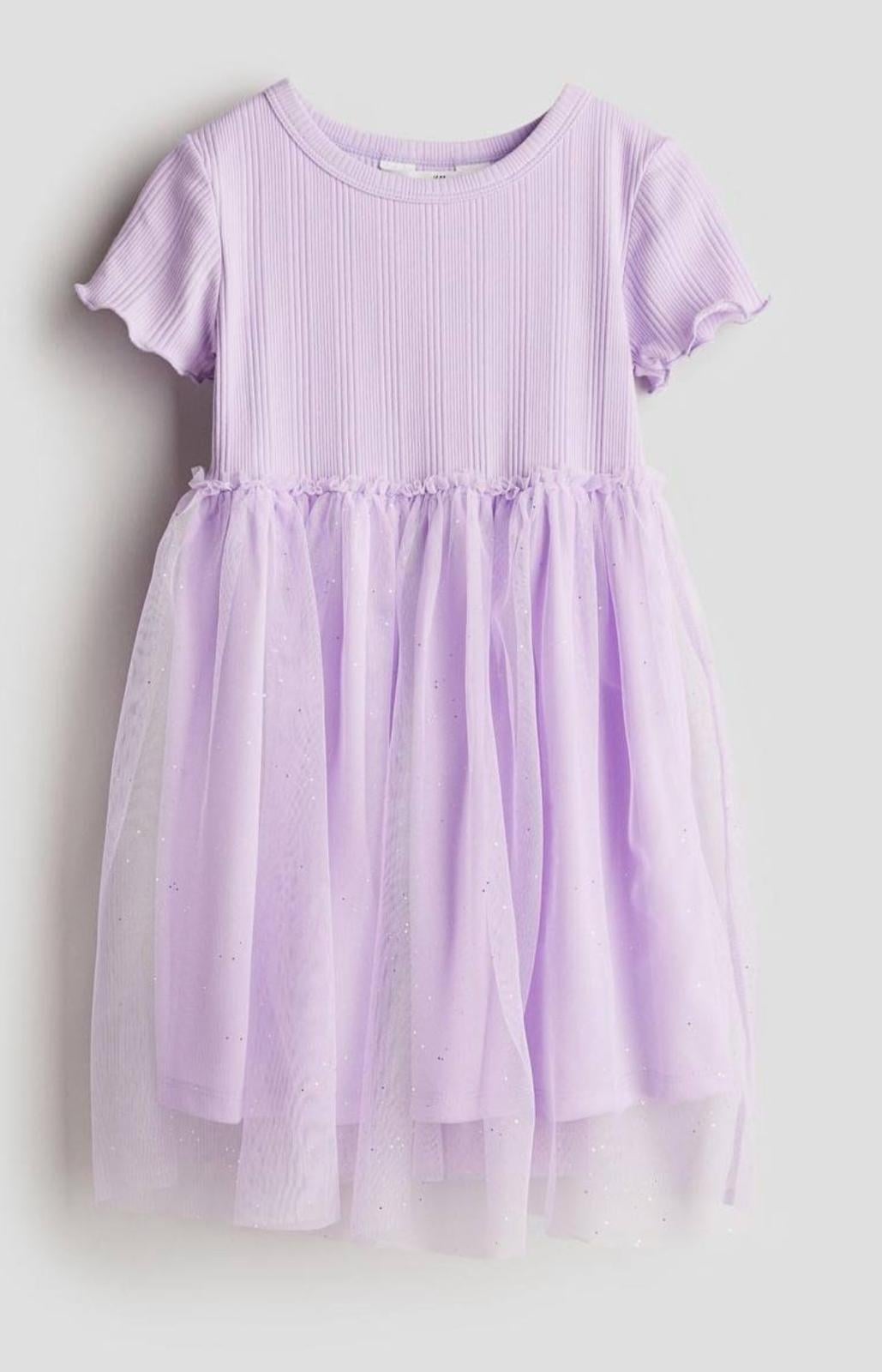 Lila tül detay elbise 