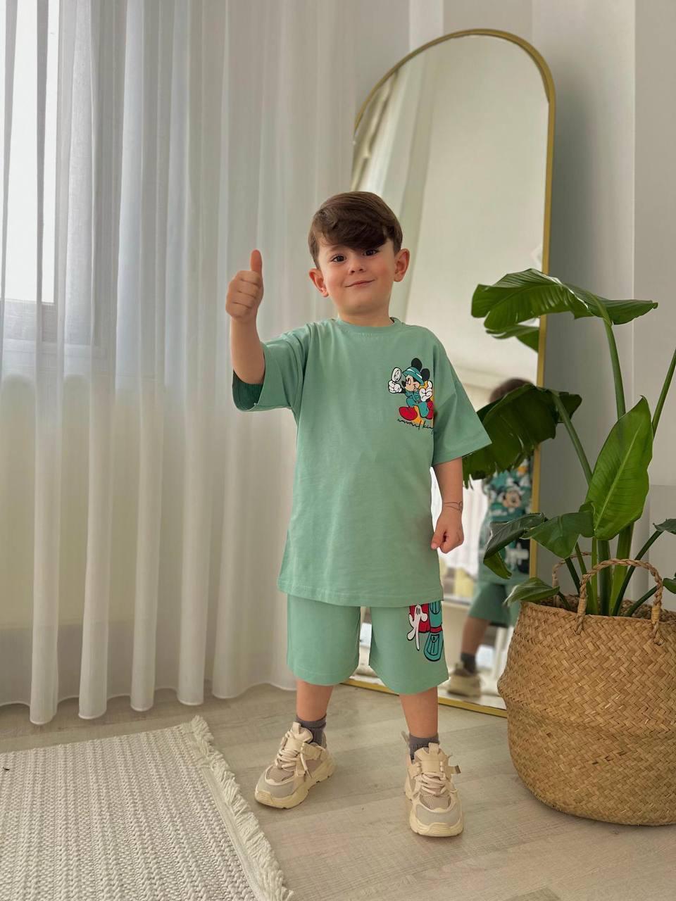 Mıckey erkek çocuk yeşil şortlu 