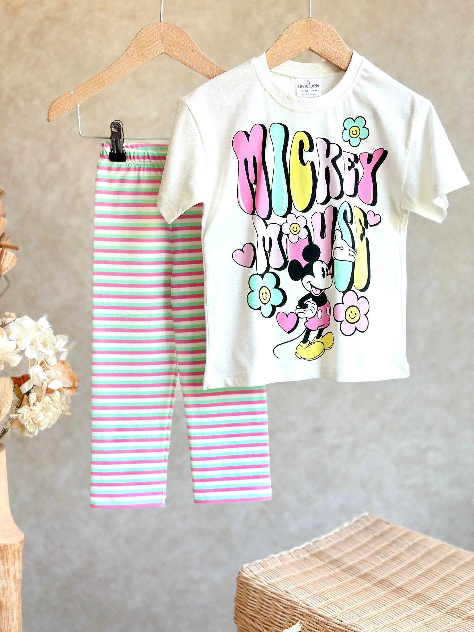 Mıckey mouse çizgili kız çocuk takım