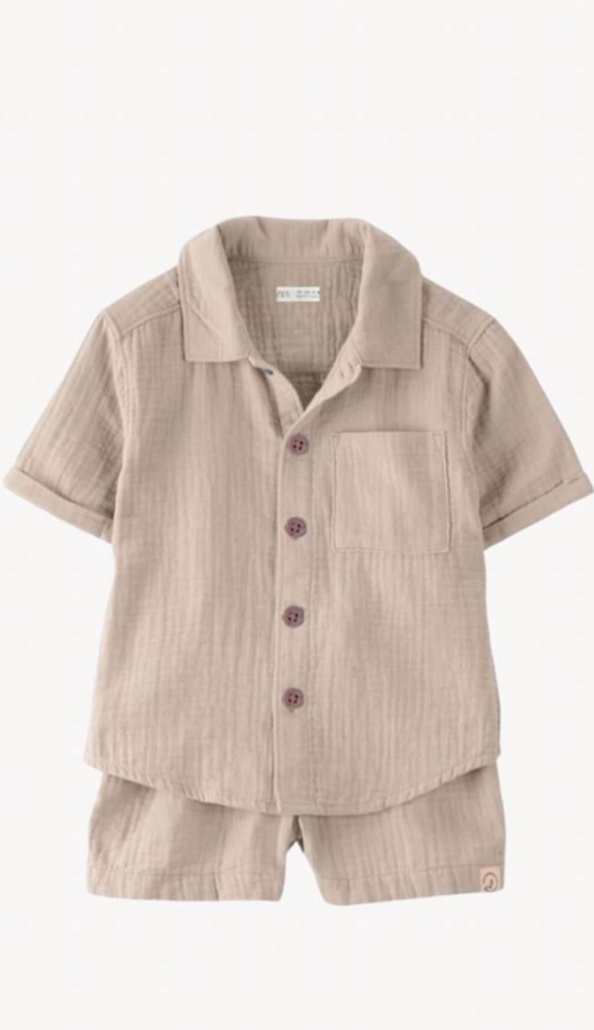 Müslin krem takım düğmeli 