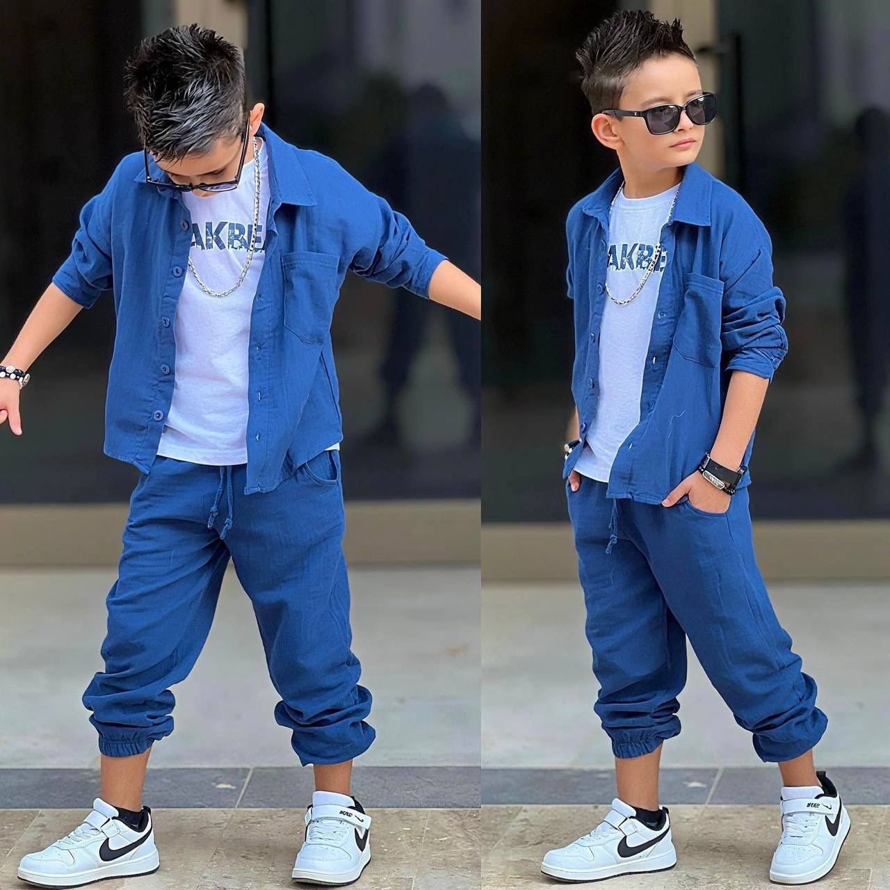 Müslin mavi gömlek takım