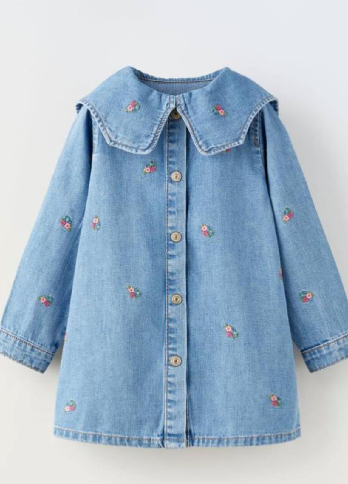 Nakışlı denim elbise 