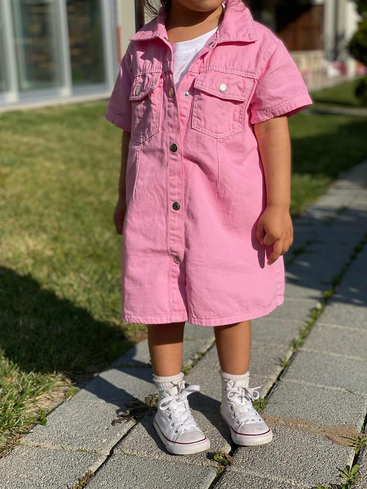 Pembe denim elbise 