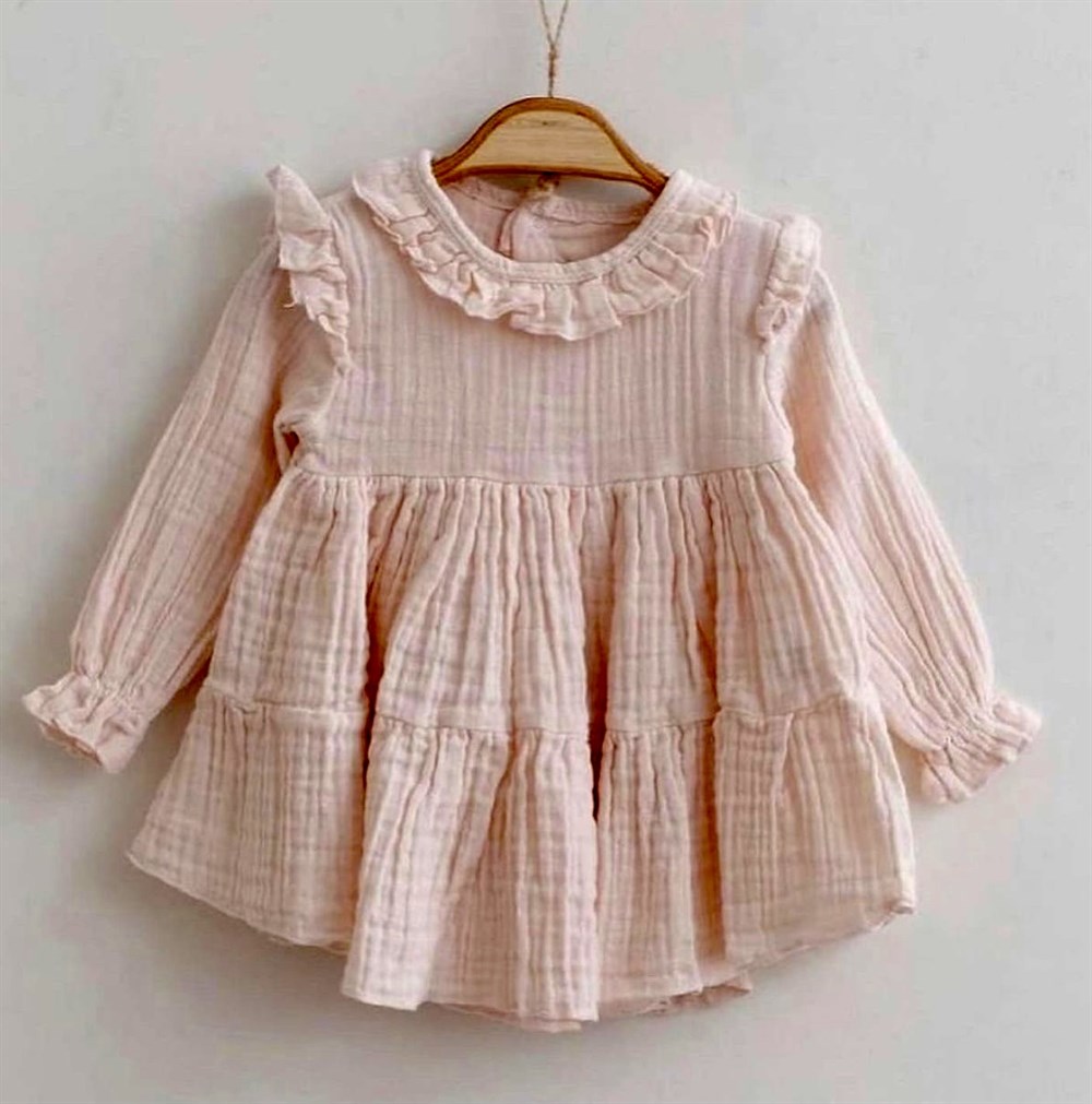 Pudra müslin elbise 