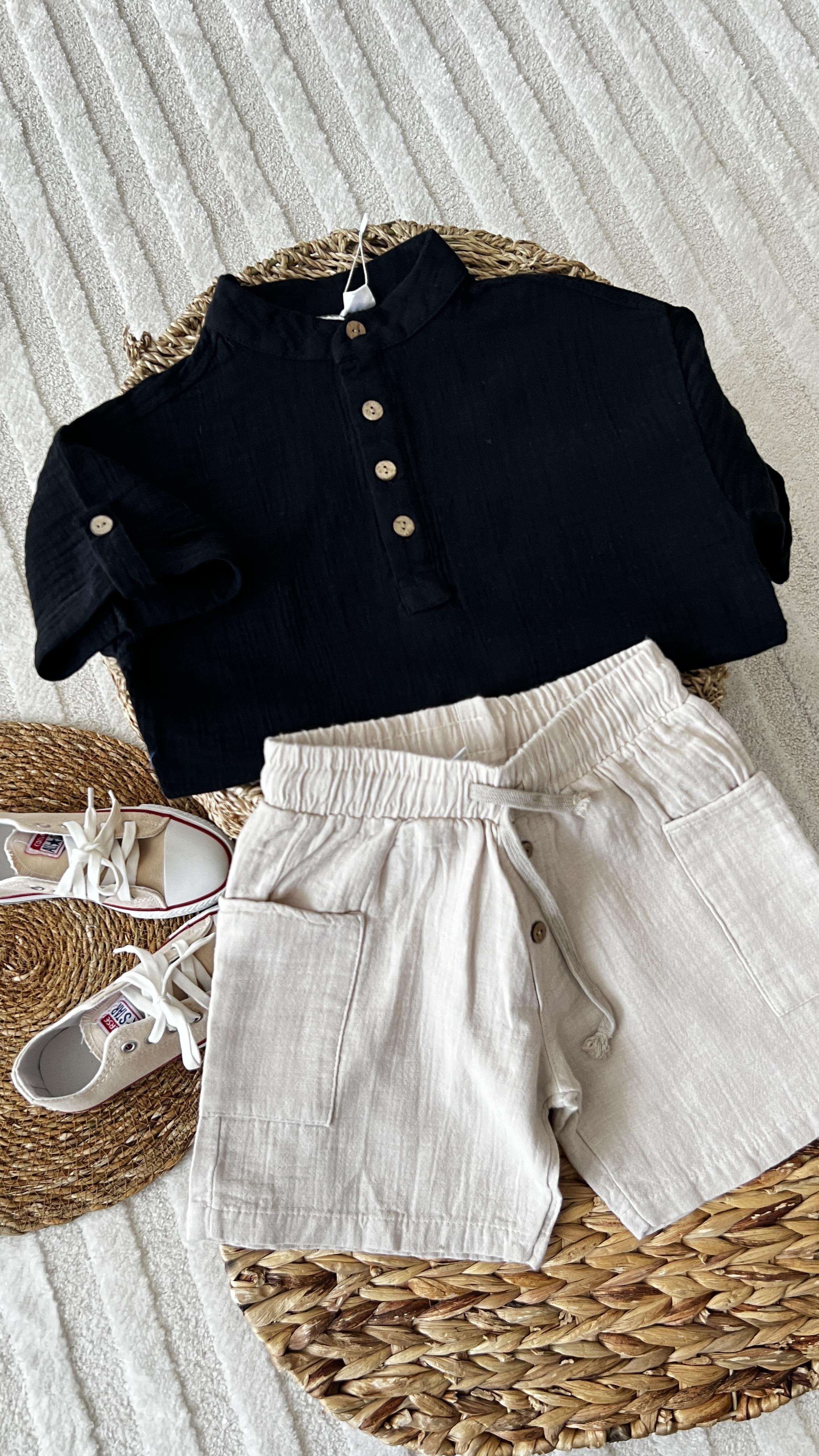 Siyah krem müslin takım