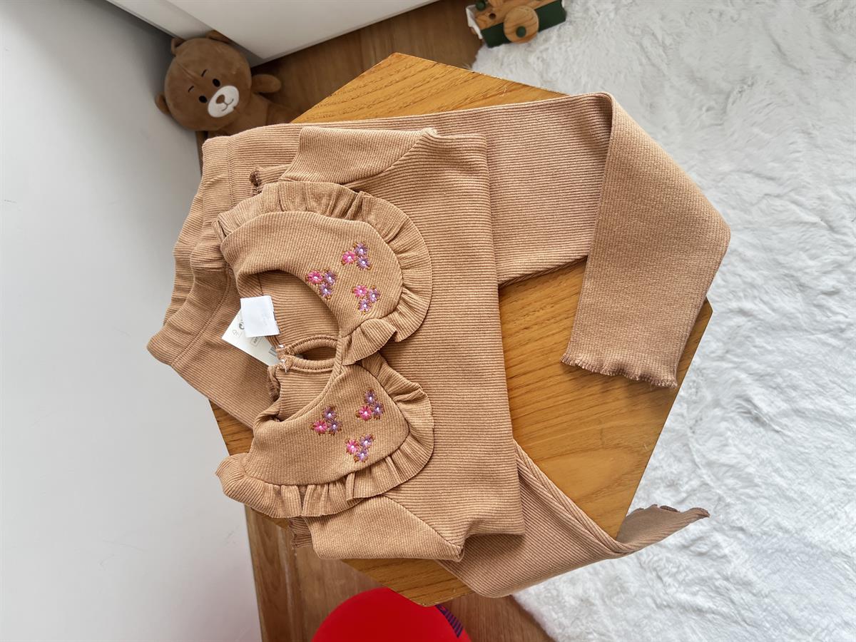 Yaka nakış kahve Takım 