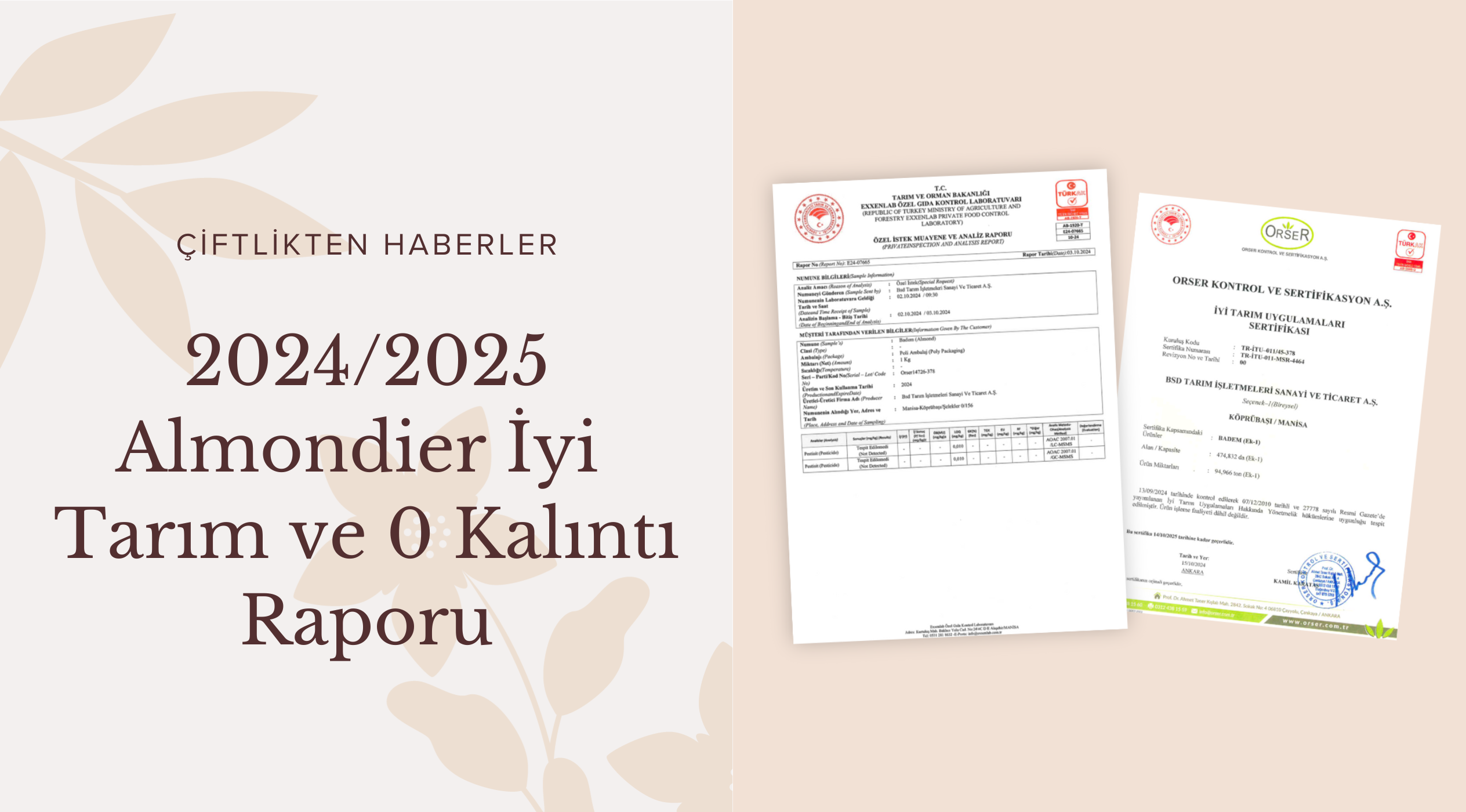 2024/2025 İyi Tarım Sertifikası ve 0 Kalıntı Raporu