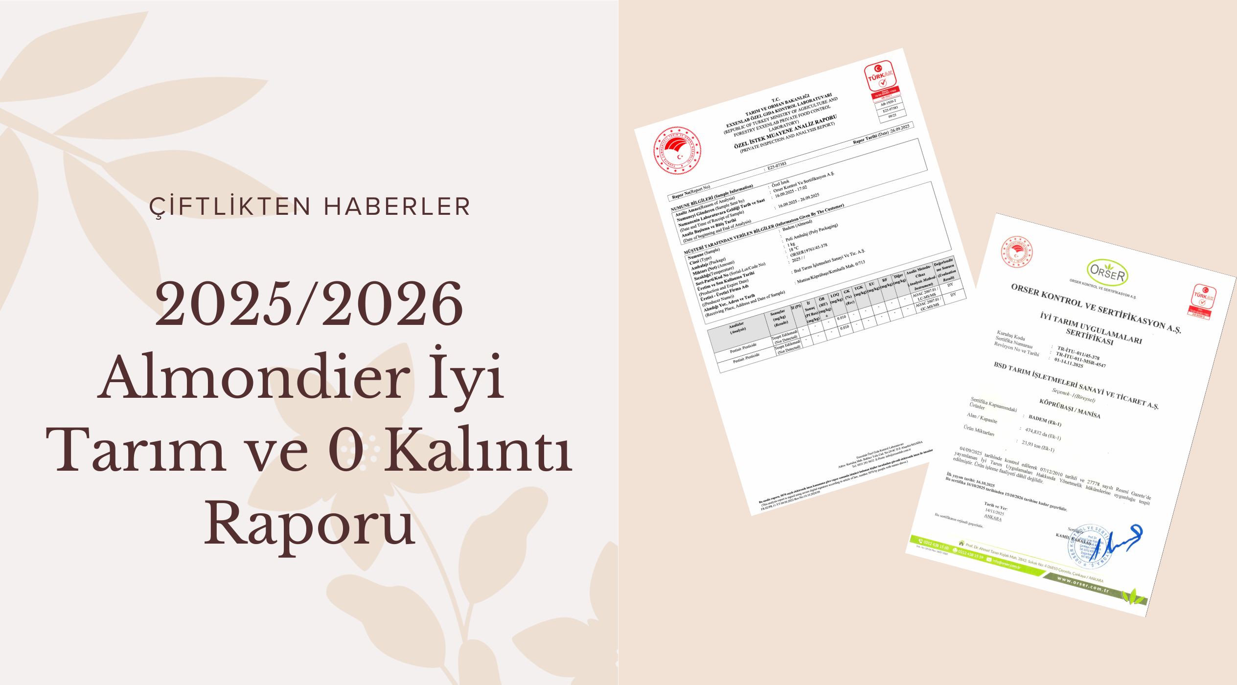 2025/2026 İyi Tarım Sertifikası ve 0 Kalıntı Raporu