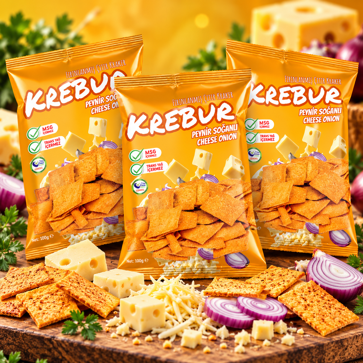  Krebur Peynir Soğanlı Kraker 100gr* 3lü Set