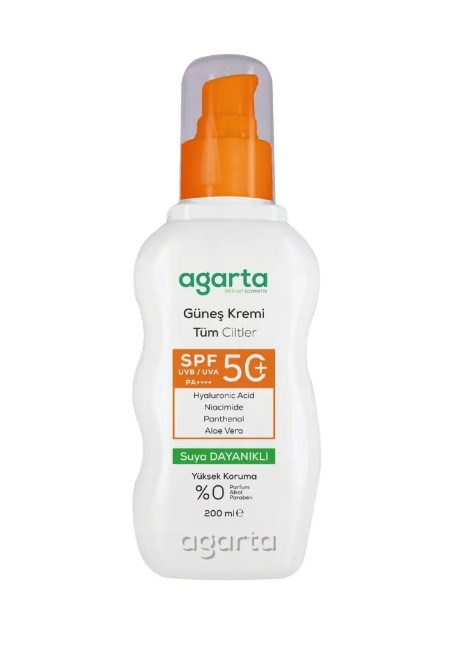 Agarta Yüksek Koruma SPF 50+ Yüz Vücut Güneş Koruyucu Yetişkin 200 ml