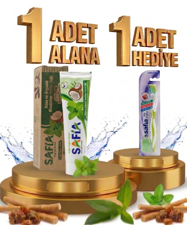 Safia Nane ve Hindistan Cevizli Organik Diş Macunu 100 Ml Alana Safia Tekli Yetişkin Orta Diş Fırçası Hediye