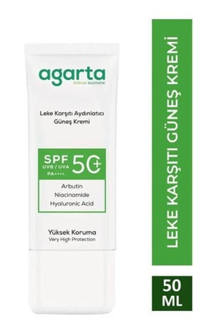 Agarta Leke Karşıtı Aydınlatıcı 50 Ml Spf+50 Yüz Güneş Kremi