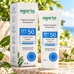 Agarta Yaşlanma Karşıtı Collagen Destekli Spf+50 Yüz Güneş Kremi 50 Ml