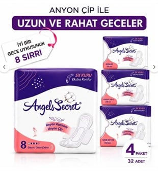 Angels secret Gece Süper Emici Ultra İnce Anyonlu Hijyenik Ped 4lü