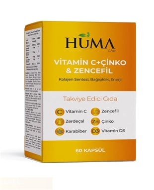 Huma Vitamin C + Çinko & Zencefil 60 Kapsül