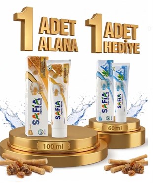 Safia Diş Macunu Misvak ve Propolis 100 ml Alana Safia Diş Macunu Yeşil Çay ve Himalaya Tuzu 60 ml Hediye