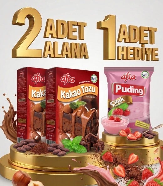 2 Adet Afia Kakao Tozu 2x50 Gr Alana 1 Adet Afia Çilekli Puding 115 Gr Hediye