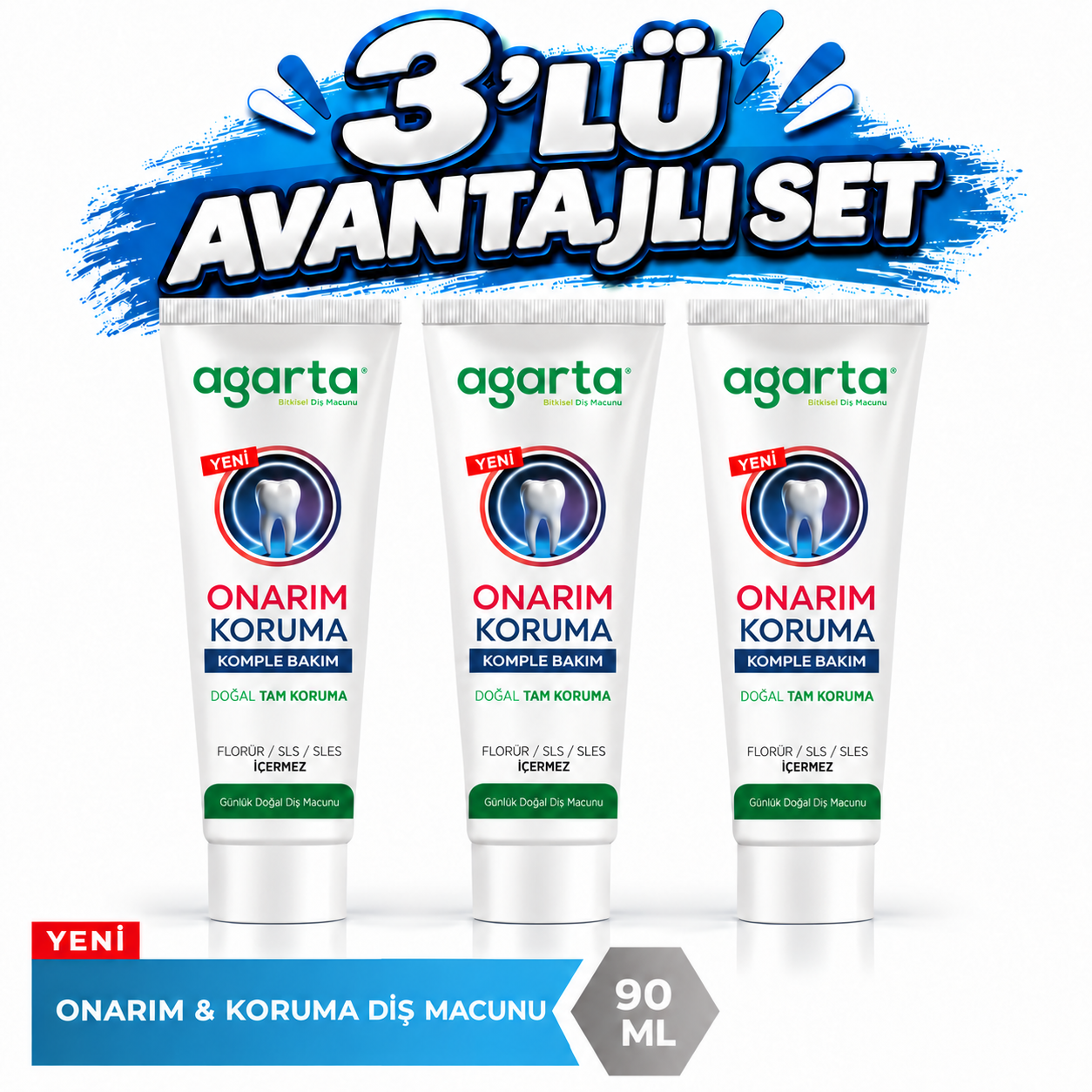Agarta Doğal Onarım Koruma Komple Bakım Diş Macunu 90 Ml 3lü Set
