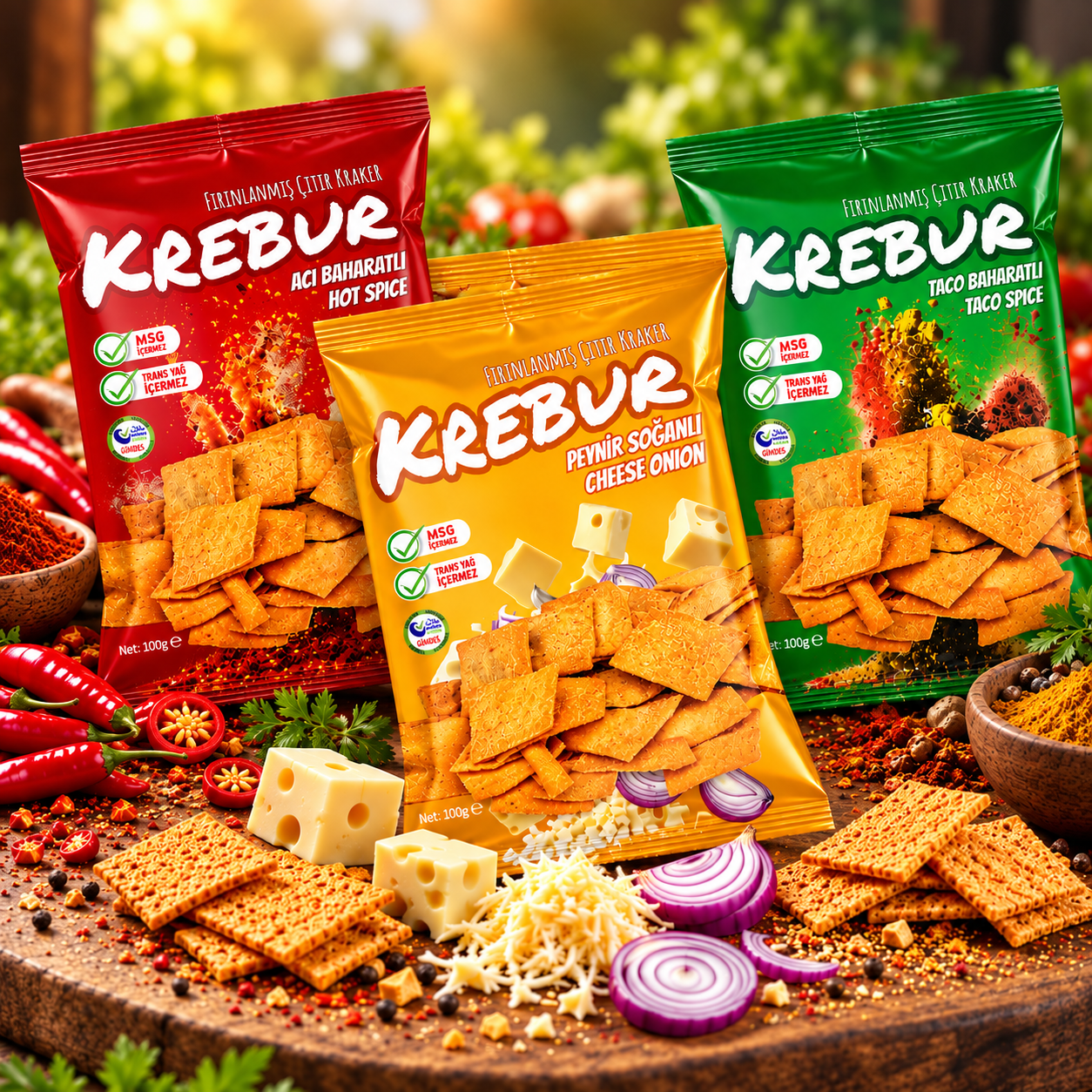 Krebur Acı peynir baharatlı karışık 100 gr*3lü set