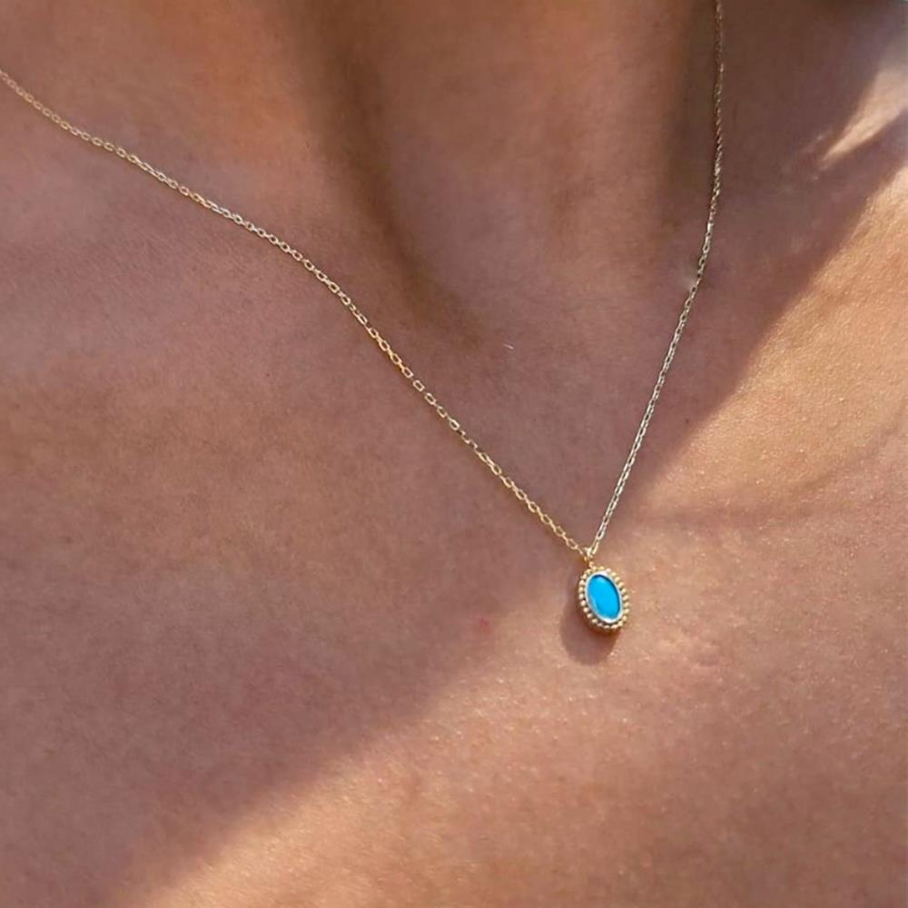 0.90 CT Turkuaz (Firuze)Taşlı Güverseli Sade Minimal Tasarım Hediye Gümüş Kolye-Firuze Taşlı Kolye