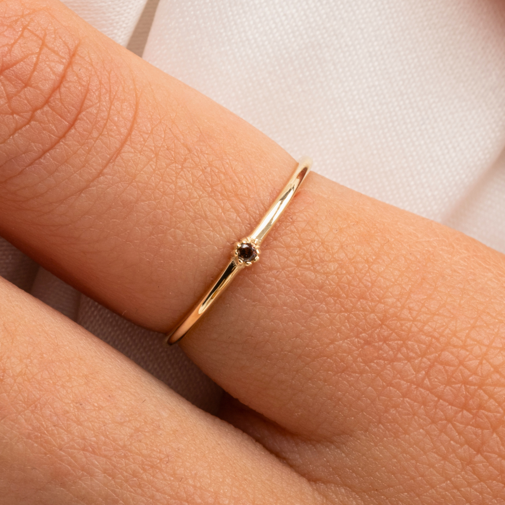 0,05 CT Smoky Taşlı Minimal İnce Tel 925 Ayar Gümüş Yüzük-Minimal Tek Taş Hediye 925 Ayar Gümüş Yüzük