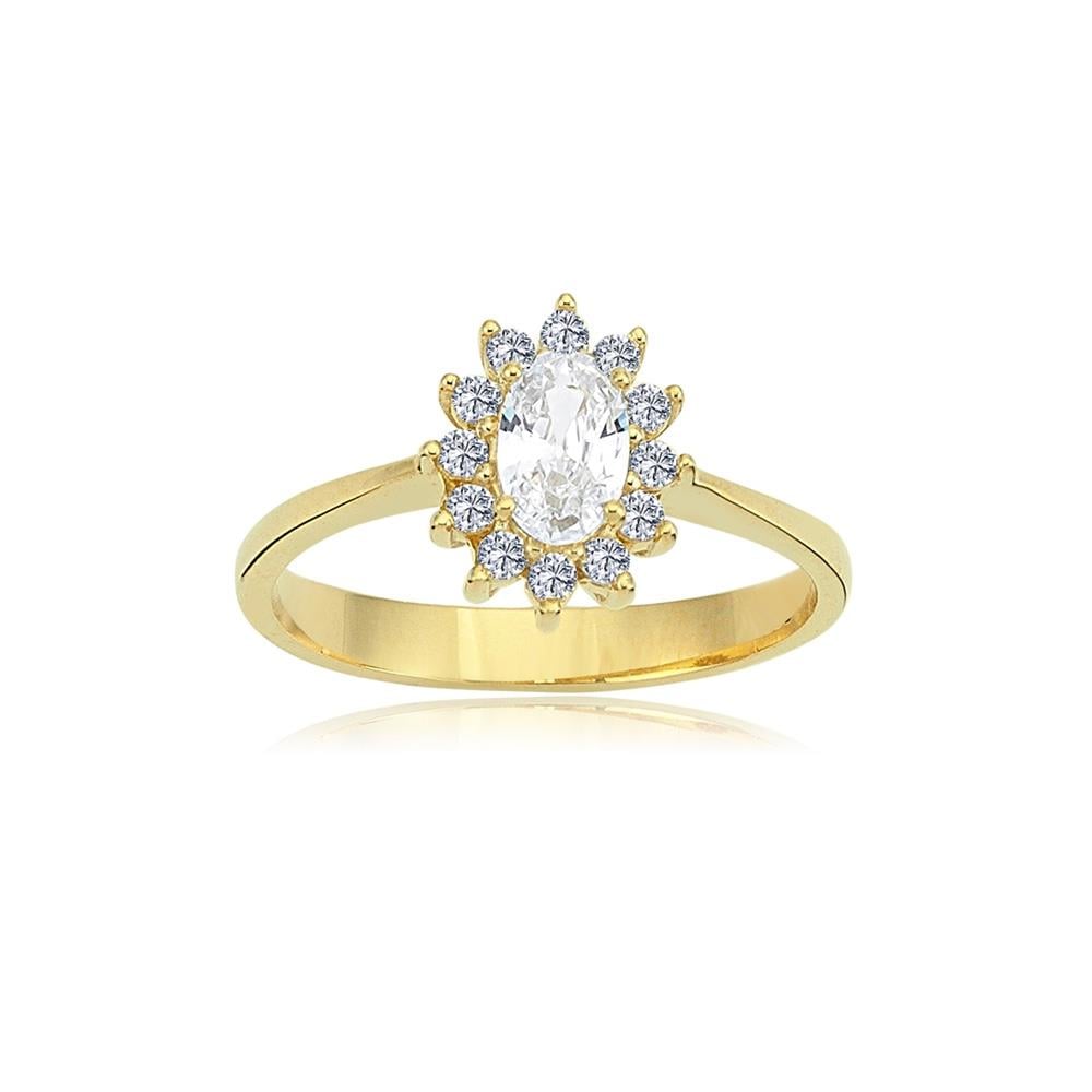 1,10 Karat Oval 0,24 Karat Signity Swarovski Taşlı Pırlanta Montörü Anturajlı 925 Ayar Gümüş Yüzük