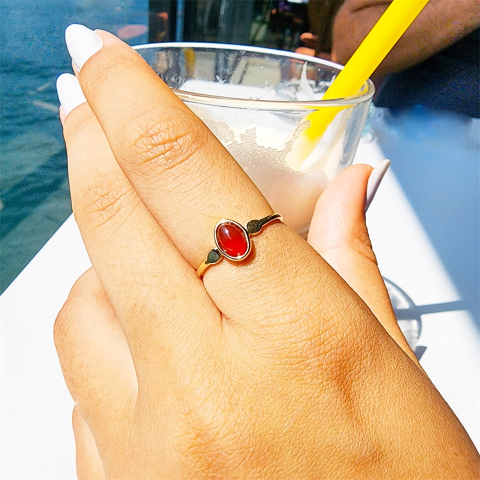 Kırmızı Akik Taşlı Tek Taş Evlilik Teklifi Yüzüğü-0.90 Karat Kristal Opal 925 Ayar Gümüş Yüzük