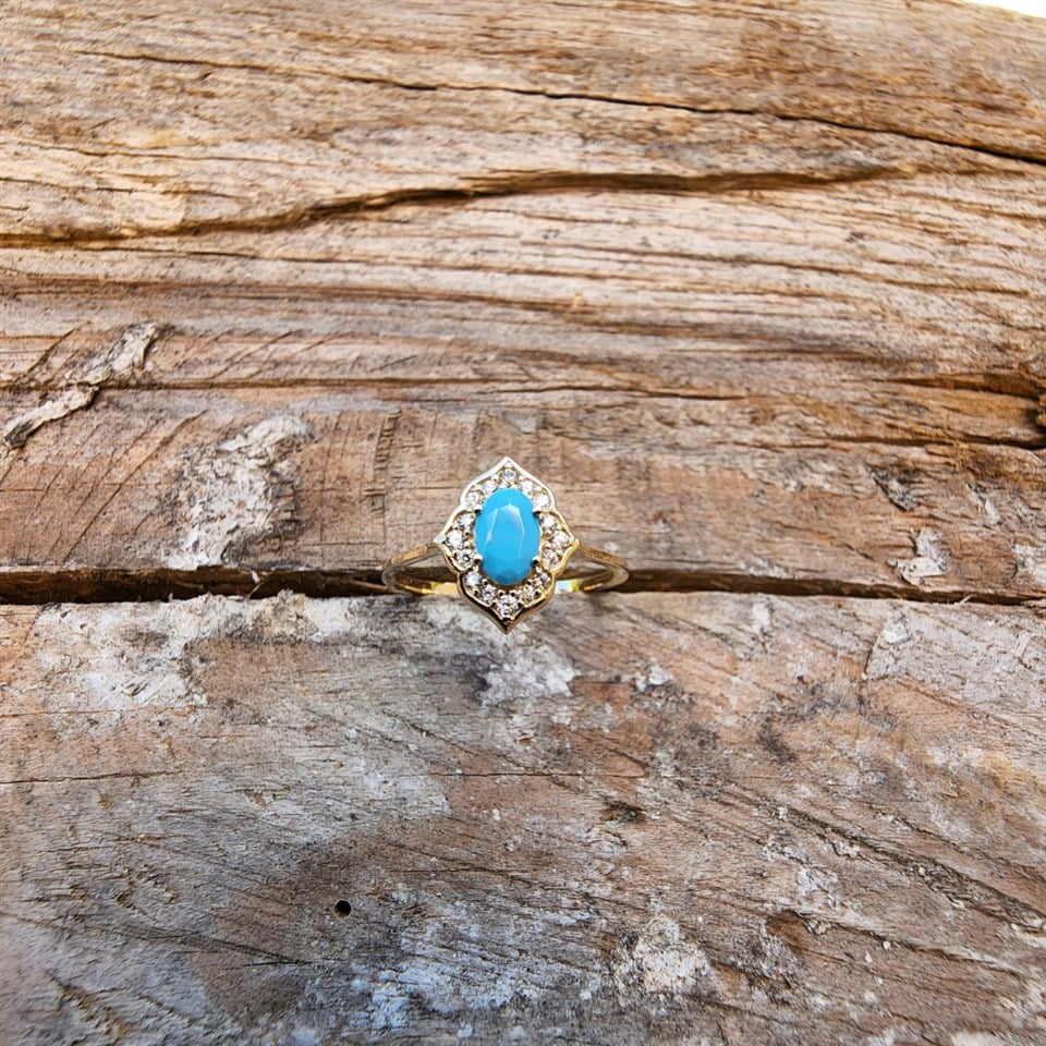 0.80CT Pırlanta Montörü Firuze Taşlı Tasarım Evlilik Teklifi 925 Ayar Gümüş Yüzük-Hediye Gümüş Yüzük