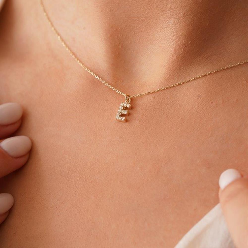 FasekGoldGÜMÜŞ925 Ayar Gümüş Harf Kolye-0.18 Ct Pırlanta Harf Saworosky Taşlı Modern Kolye-925  Ayar Hediye Gümüş Kolye
