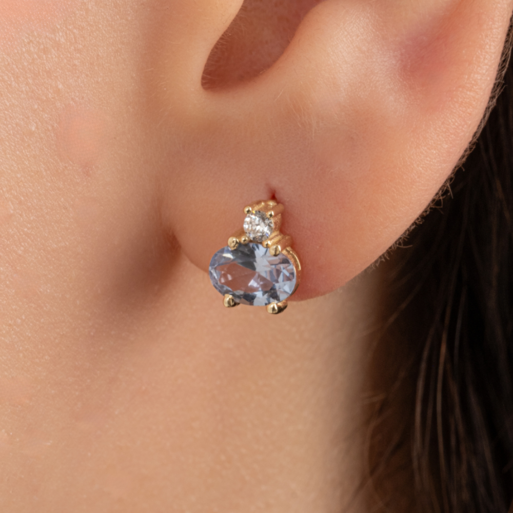 FasekGoldGÜMÜŞ925 Ayar Gümüş Oval Blue Topaz Taşlı Tektaş Küpe