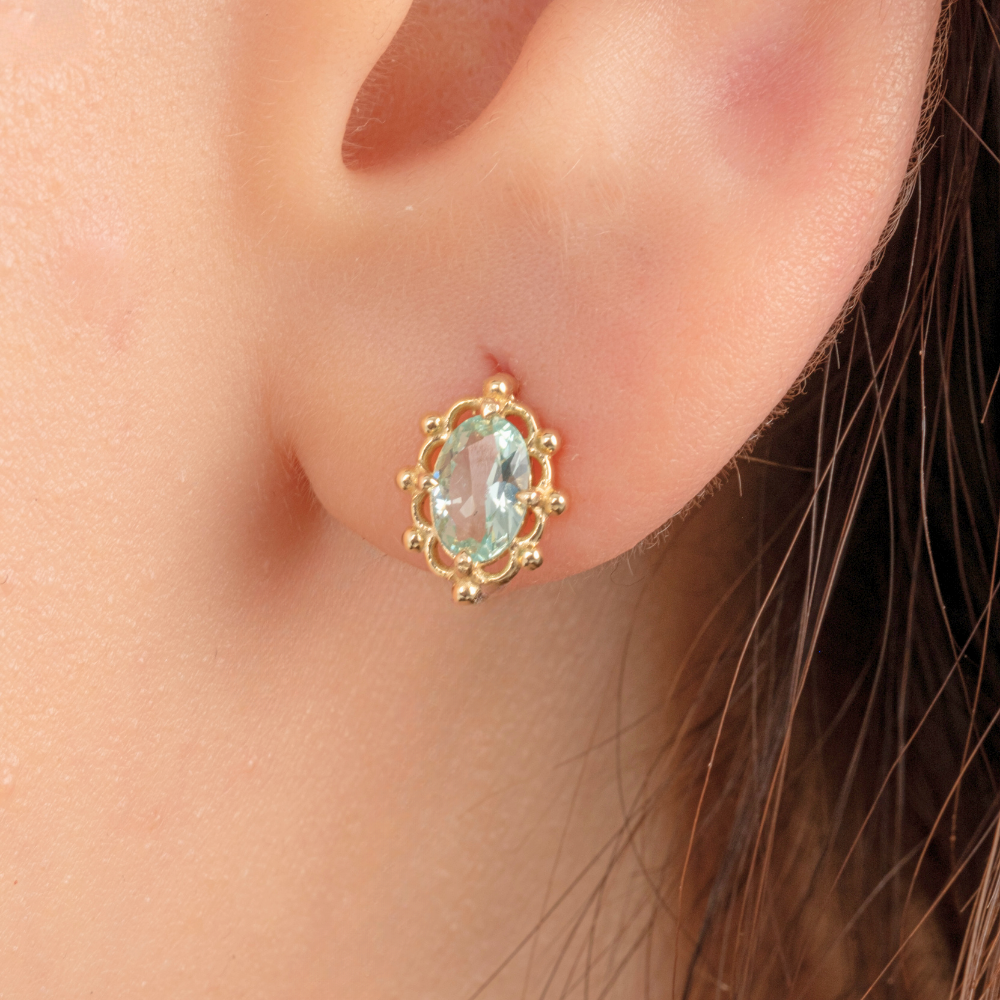 FasekGoldGÜMÜŞ925 Ayar Gümüş Vintage Tasarım Green Topaz (Su Yeşili) Taşlı Küpe