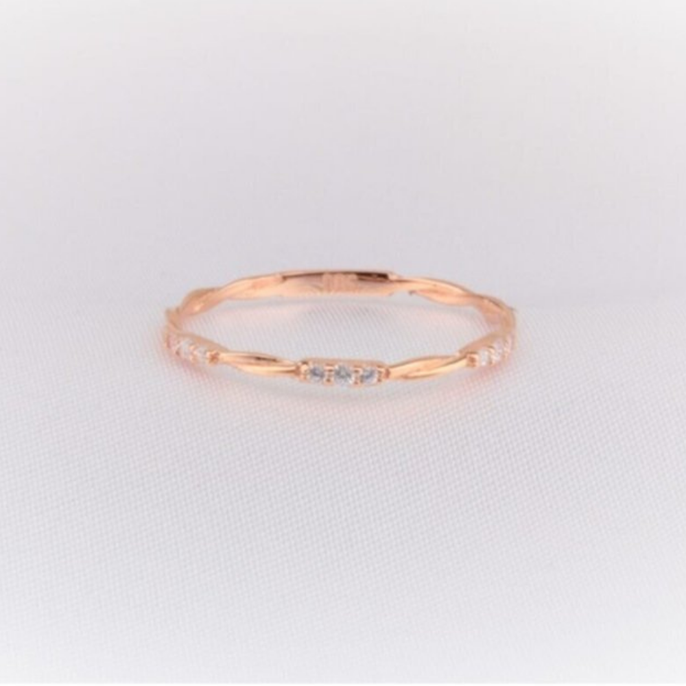FasekGoldYÜZÜKLERBurgu Altın Yüzük - 14 Ayar Altın Burma Tel Swarovski Taşlı Minimal Roz Yüzük - Eşe, Sevgiliye