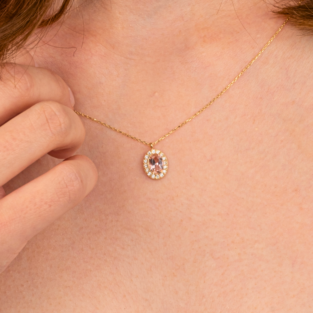 FasekGoldGÜMÜŞGümüş Kolye - Morganite Oval Taşlı 925 Ayar Gümüş Kolye