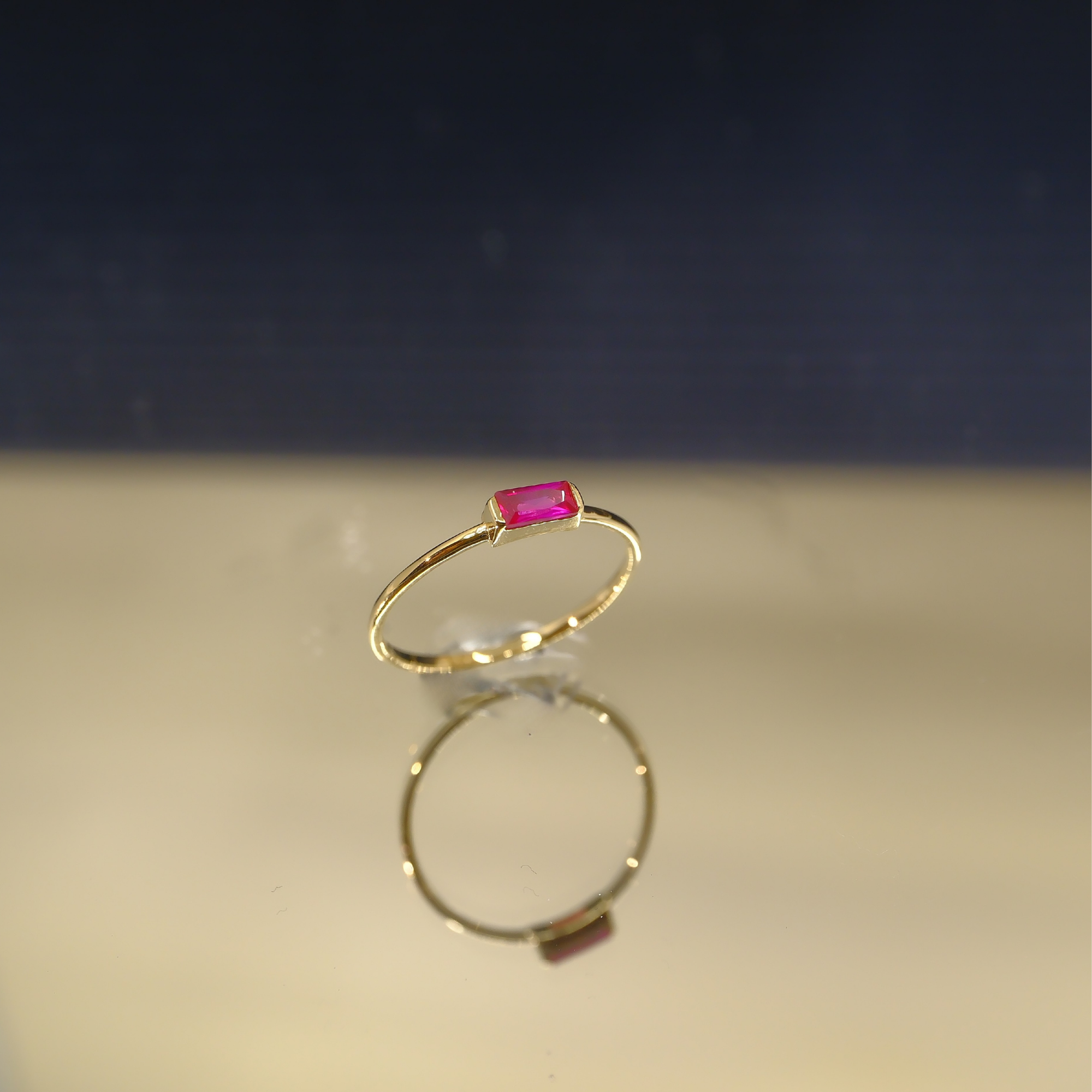 FasekGoldGÜMÜŞGümüş Ruby (Yakut) Baget Tek Taş Yüzük-Minimal Eklem Yüzügü