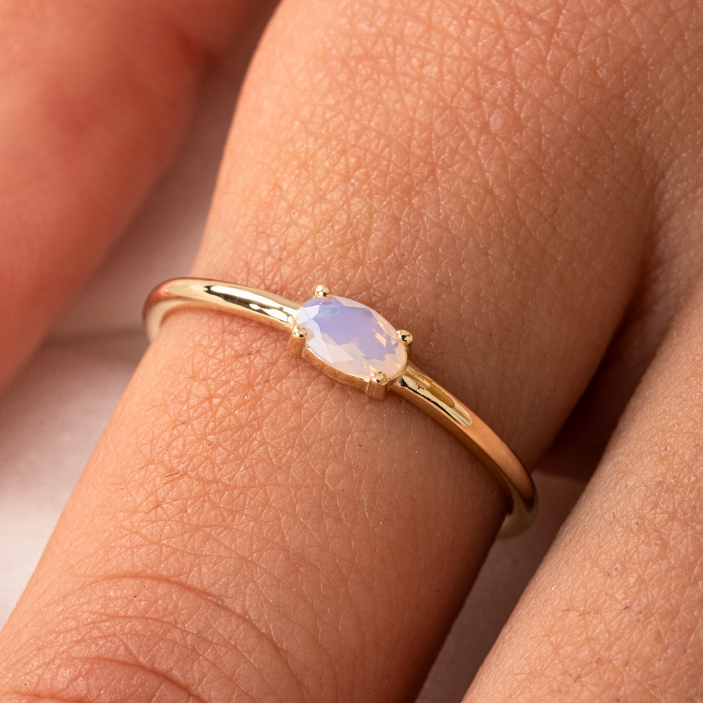 Gümüş Yüzük - 0.50 Karat Oval Sade Minimal Pembe Kuvars 925 Ayar Tektaş Gümüş Yüzük