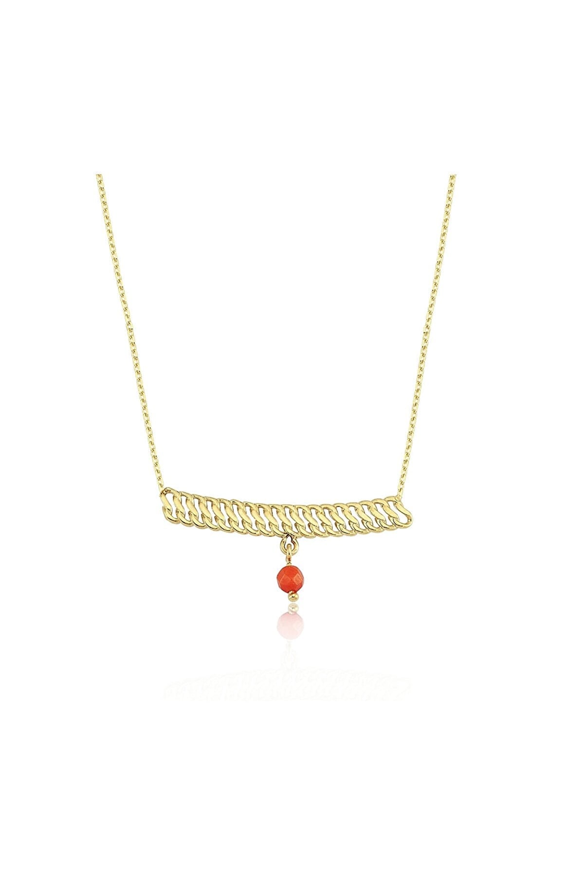 Anka Takı 585KOLYELERMercan Sallantılı Şerit ÖrgüAltın  Kolye