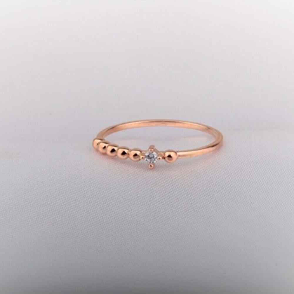 FasekGoldYÜZÜKLERMinimal Altın Yüzük - 14 Ayar Altın Güverseli Swarovski  Taşlı Minimal Tek Taş Kadın Roz Yüzük