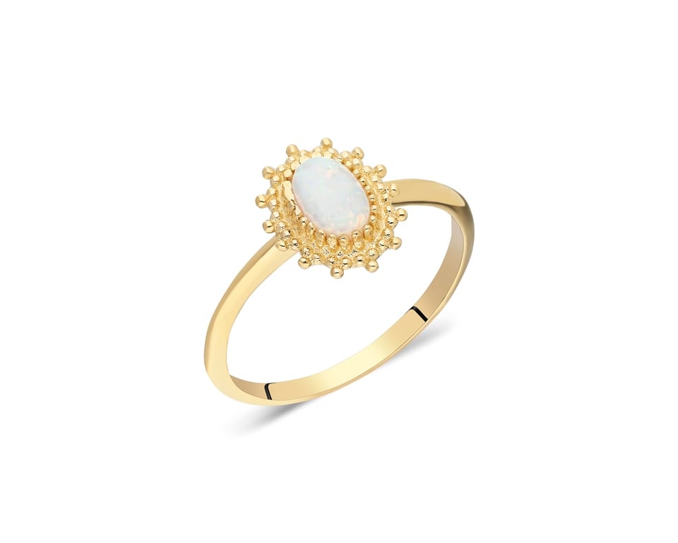Oval Opal Taşlı Gümüş Yüzük-Çiçek Desenli -Doğal Taşlı-Evlilik Teklifi Yüzügü-925 Ayar Gümüş Kadın Yüzük