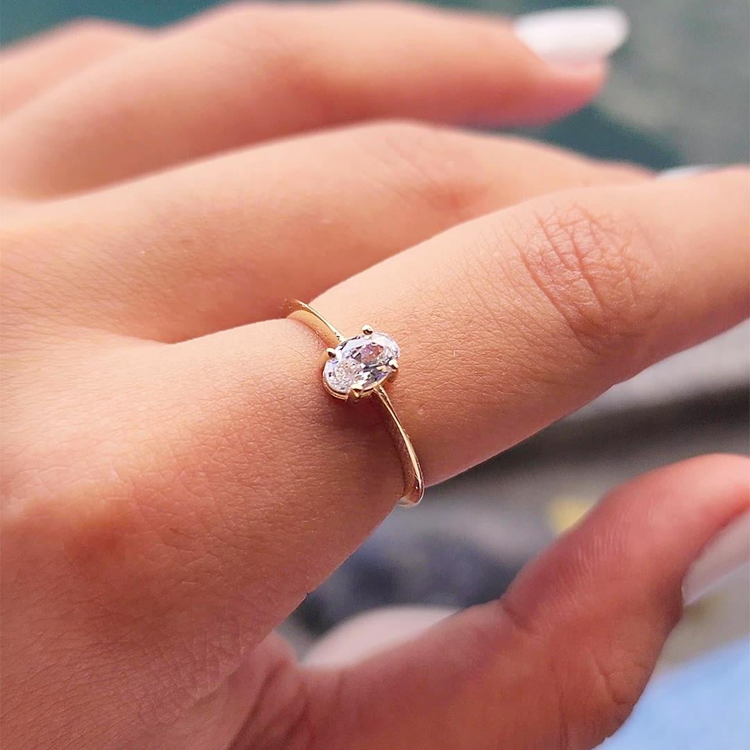 FasekGoldYÜZÜKLERTektaş Altın Yüzük - 14 Ayar Altın 0.90 Karat Swarovski Taşlı Tek Taş Evlilik Teklifi Yüzüğü