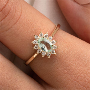 FasekGoldGÜMÜŞ1.05 Karat Green Topaz Taşlı 0.30 Karat Pırlanta(Signty)Taşlı Vintage Tasarım 925 Ayar Gümüş Yüzük