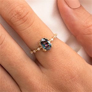 Huma GoldGÜMÜŞMistik Topaz İhtişamı Kadın 925 Ayar Gümüş Evlilik Teklifi Yüzüğü-0.93 Ct Mistik Topaz Evlilik Yüzüğü