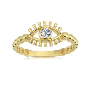 FasekGoldYÜZÜKLERTektaş Altın Yüzük - 14 Ayar Altın Top Top Kol Kirpik Göz Swarovski Taşlı Tek Taş Yüzük