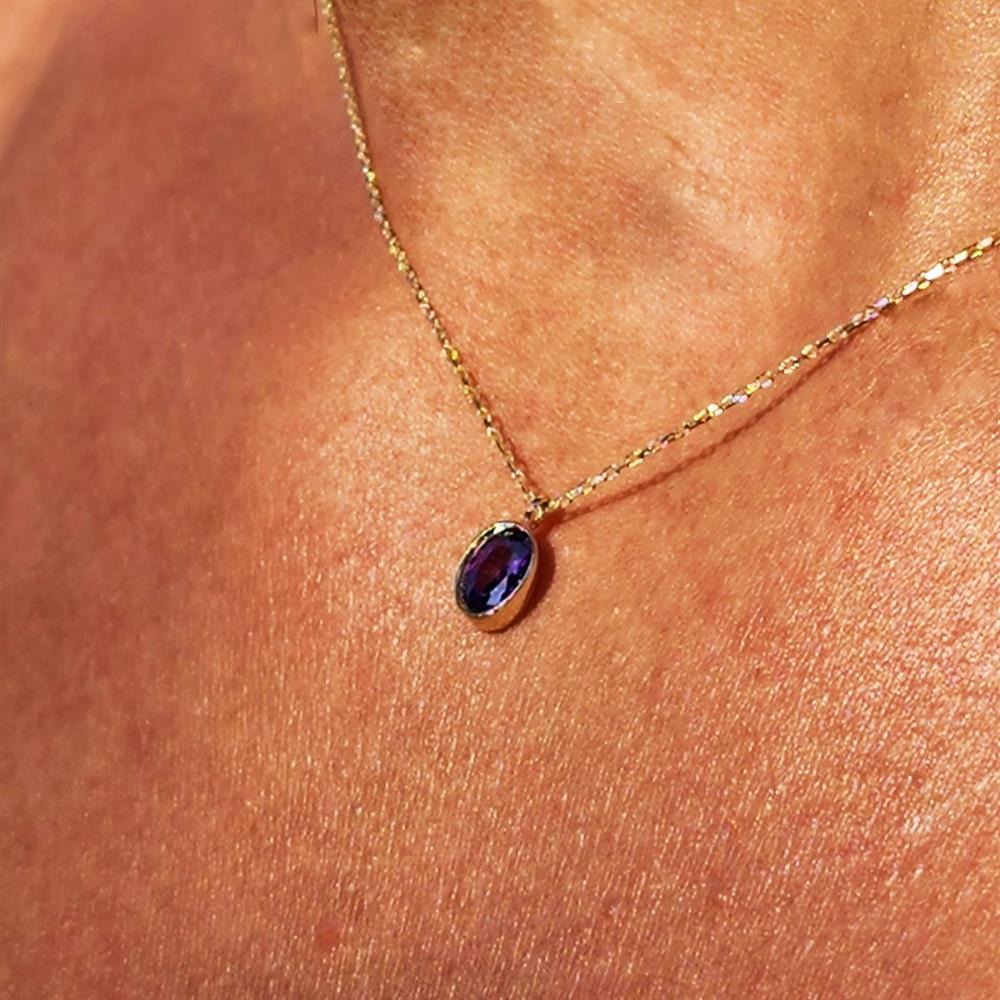 FasekGoldGÜMÜŞ0,50 CT Safir (Mavi) Sade Minimal Tasarım Tarz 925 Ayar Gümüş Doğal Taşlı Kolye-Zümrüt Kolye Gümüş