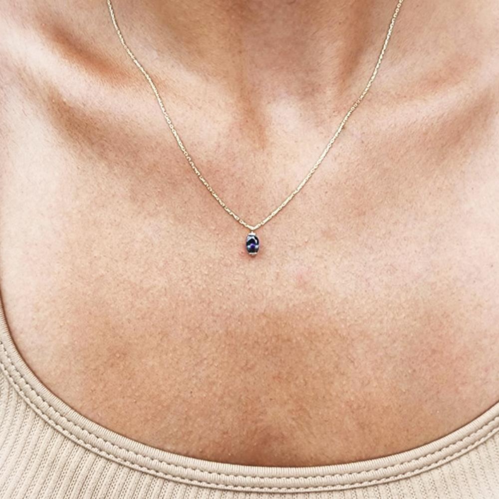 0,50CT Mistik Topaz(Aleksandrit) Spor Stil 14 Ayar Altın Kolye-Doğal Taş Mistik Topaz Altın Kolye
