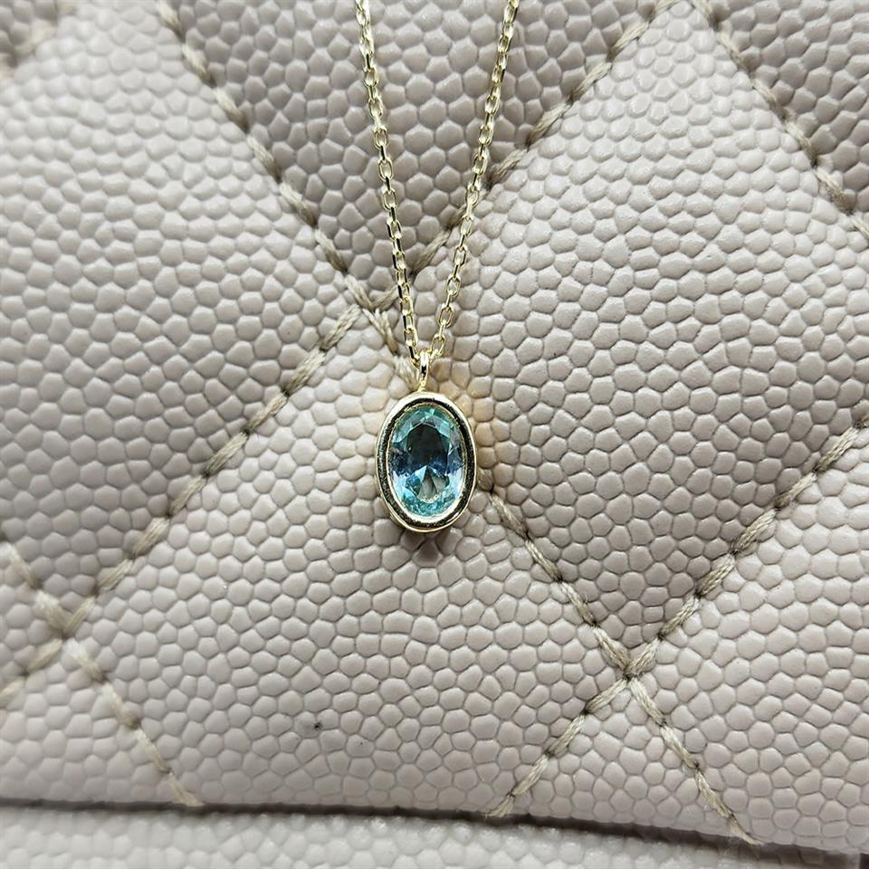 Huma GoldKOLYELER1.05 CT Green Topaz Sade 14 Ayar Altın Tasarım Modern Kolye-Green Topaz Kolye Tasarım Hediye Kolye