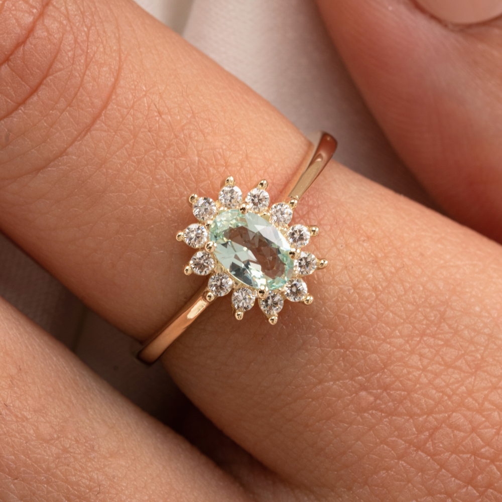 FasekGoldGÜMÜŞ1.05 Karat Green Topaz Taşlı 0.30 Karat Pırlanta(Signty)Taşlı Vintage Tasarım 925 Ayar Gümüş Yüzük