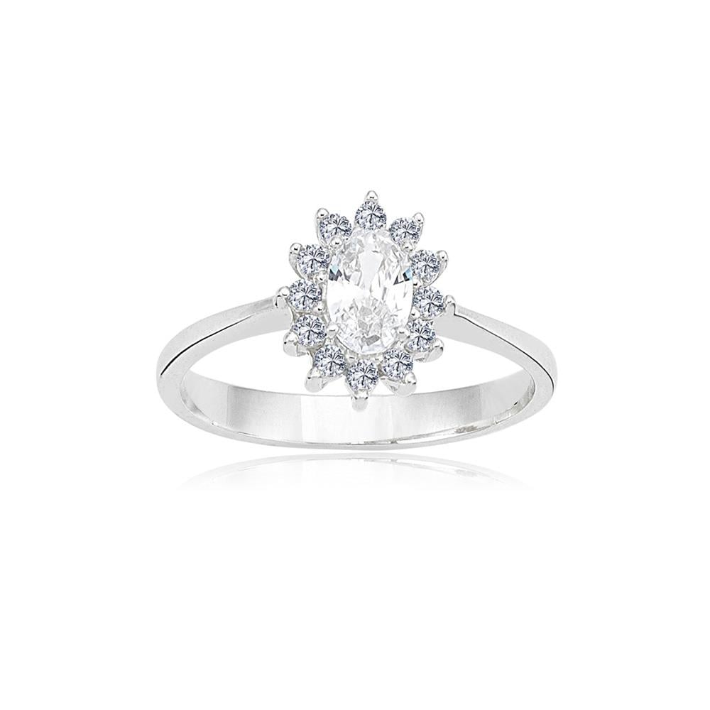 FasekgoldGÜMÜŞ YÜZÜK1,10 Karat Oval 0,24 Karat Signity Swarovski Taşlı Pırlanta Montörü Anturajlı 925 Ayar Gümüş Yüzük